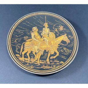 Vintage 1970's DAMASCENE TOLEDO SPAIN 24K Inlaid Gold Plate Soldiers Horse